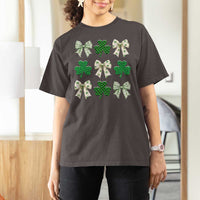 St Patricks Day Lucky Coquette T Shirt For Women Leopard Shamrocks Bow Irish Gift