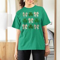 St Patricks Day Lucky Coquette T Shirt For Women Leopard Shamrocks Bow Irish Gift