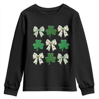 St Patricks Day Lucky Coquette Youth Sweatshirt Leopard Shamrocks Bow Irish Gift