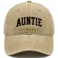 Auntie Washed Cotton Baseball Cap Retro Varsity New Aunt Letter Print