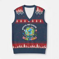 Earth Day V-Neck Knit Sweater Vest Save Earth Its Only Planet With Books Reader