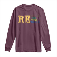 Retro Earth Day Long Sleeve Shirt Recycle Reuse Renew Rethink Protect Earth