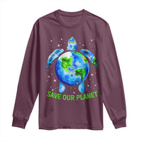 Earth Day 2025 Long Sleeve Shirt Save The Planet Sea Turtle Recycle Ocean Environment