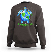 Earth Day 2025 Sweatshirt Save The Planet Sea Turtle Recycle Ocean Environment