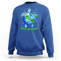 Earth Day 2025 Sweatshirt Save The Planet Sea Turtle Recycle Ocean Environment
