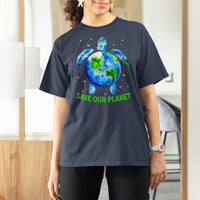 Earth Day 2025 T Shirt For Women Save The Planet Sea Turtle Recycle Ocean Environment