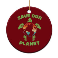 Retro Earth Day Ceramic Ornament Save Our Planet Sea Turtle Recycle Ocean Environment