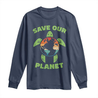 Retro Earth Day Long Sleeve Shirt Save Our Planet Sea Turtle Recycle Ocean Environment