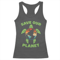 Retro Earth Day Racerback Tank Top Save Our Planet Sea Turtle Recycle Ocean Environment