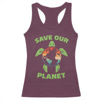 Retro Earth Day Racerback Tank Top Save Our Planet Sea Turtle Recycle Ocean Environment