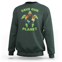 Retro Earth Day Sweatshirt Save Our Planet Sea Turtle Recycle Ocean Environment
