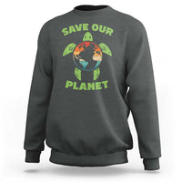 Retro Earth Day Sweatshirt Save Our Planet Sea Turtle Recycle Ocean Environment