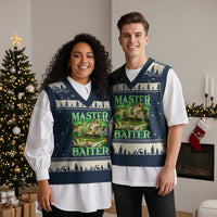 Master Baiter V-Neck Knit Sweater Vest Funny Bass Fishing Fisher Bootleg Graphic - Wonder Print Shop