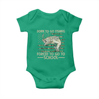 Born To Go Fishing Baby Onesie Forced School Fisherman Camouflage US Flag - Wonder Print Shop