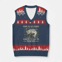 Born To Go Fishing V-Neck Knit Sweater Vest Forced School Fisherman Camouflage US Flag - Wonder Print Shop