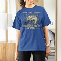 Born To Go Fishing T Shirt For Women Forced School Fisherman Camouflage US Flag - Wonder Print Shop