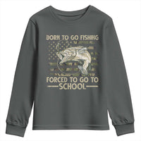Born To Go Fishing Youth Sweatshirt Forced School Fisherman Camouflage US Flag - Wonder Print Shop