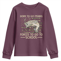 Born To Go Fishing Youth Sweatshirt Forced School Fisherman Camouflage US Flag - Wonder Print Shop