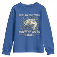 Born To Go Fishing Youth Sweatshirt Forced School Fisherman Camouflage US Flag - Wonder Print Shop