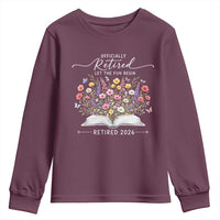 Officially Retired Youth Sweatshirt Floral Teacher Retirement Coworker Gift Let The Fun Begin