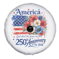 God 250th Anniversary USA Flag Floral Spare Tire Cover Patriotic Freedom 4th of July 250 Years America