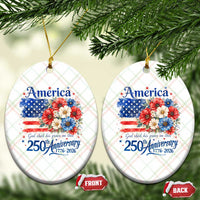 God 250th Anniversary USA Flag Floral Ceramic Ornament Patriotic Freedom 4th of July 250 Years America