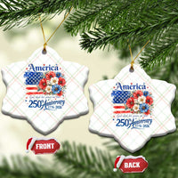 God 250th Anniversary USA Flag Floral Ceramic Ornament Patriotic Freedom 4th of July 250 Years America