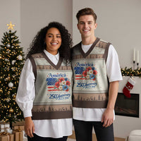 God 250th Anniversary USA Flag Floral V-Neck Knit Sweater Vest Patriotic Freedom 4th of July 250 Years America