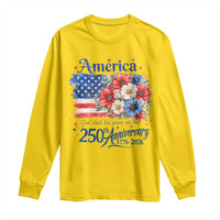 God 250th Anniversary USA Flag Floral Long Sleeve Shirt Patriotic Freedom 4th of July 250 Years America