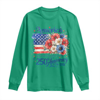 God 250th Anniversary USA Flag Floral Long Sleeve Shirt Patriotic Freedom 4th of July 250 Years America