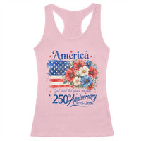 God 250th Anniversary USA Flag Floral Racerback Tank Top Patriotic Freedom 4th of July 250 Years America