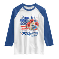 God 250th Anniversary USA Flag Floral Raglan Shirt Patriotic Freedom 4th of July 250 Years America