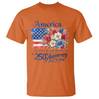God 250th Anniversary USA Flag Floral T Shirt Patriotic Freedom 4th of July 250 Years America