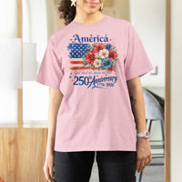 God 250th Anniversary USA Flag Floral T Shirt For Women Patriotic Freedom 4th of July 250 Years America