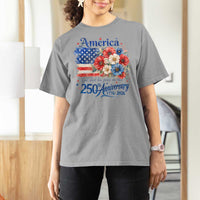 God 250th Anniversary USA Flag Floral T Shirt For Women Patriotic Freedom 4th of July 250 Years America