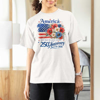 God 250th Anniversary USA Flag Floral T Shirt For Women Patriotic Freedom 4th of July 250 Years America
