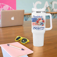 God 250th Anniversary USA Flag Floral Tumbler With Handle Patriotic Freedom 4th of July 250 Years America