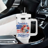 God 250th Anniversary USA Flag Floral Tumbler With Handle Patriotic Freedom 4th of July 250 Years America