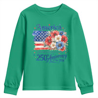 God 250th Anniversary USA Flag Floral Youth Sweatshirt Patriotic Freedom 4th of July 250 Years America