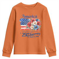 God 250th Anniversary USA Flag Floral Youth Sweatshirt Patriotic Freedom 4th of July 250 Years America