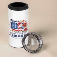 USA 250th Anniversary Flag Floral Graphic 4 in 1 Can Cooler Tumbler 250 Years America Patriot 4th of July Patriotism Gift