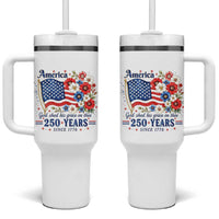 USA 250th Anniversary Flag Floral Graphic Tumbler With Handle 250 Years America Patriot 4th of July Patriotism Gift