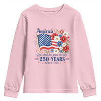 USA 250th Anniversary Flag Floral Graphic Youth Sweatshirt 250 Years America Patriot 4th of July Patriotism Gift
