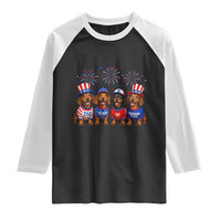 Vintage Patriotic Dachshund 250 Anniversary USA Raglan Shirt Freedom 250 Years Weiner Dog Lovers Dad Mom