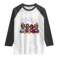 Vintage Patriotic Dachshund 250 Anniversary USA Raglan Shirt Freedom 250 Years Weiner Dog Lovers Dad Mom