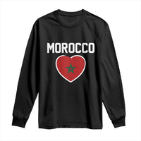 Morocco Heart Flag Long Sleeve Shirt Patriotic Love Gift for Proud Moroccan