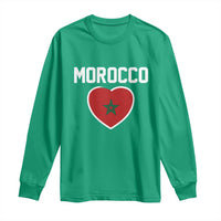 Morocco Heart Flag Long Sleeve Shirt Patriotic Love Gift for Proud Moroccan