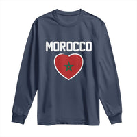 Morocco Heart Flag Long Sleeve Shirt Patriotic Love Gift for Proud Moroccan