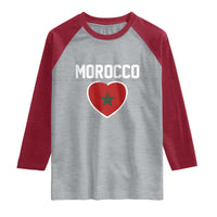 Morocco Heart Flag Raglan Shirt Patriotic Love Gift for Proud Moroccan