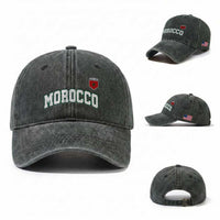 Morocco Moroccan Flag Vintage Pride Washed Cotton Baseball Cap